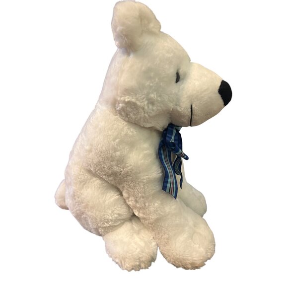 12 Inch Sitting Pals Plush White Polar Bear With Blue Plaid Bow NWT - Picture 5 of 6